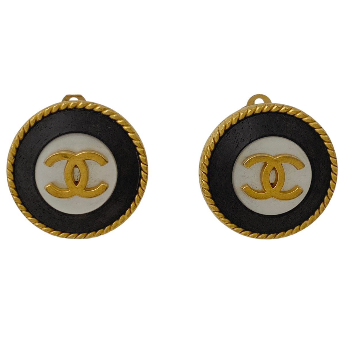 【在庫一掃】 シャネル ココマーク ラウンド イヤリング 丸型 イヤリング GP ゴールド ブラック 【中古】拍卖