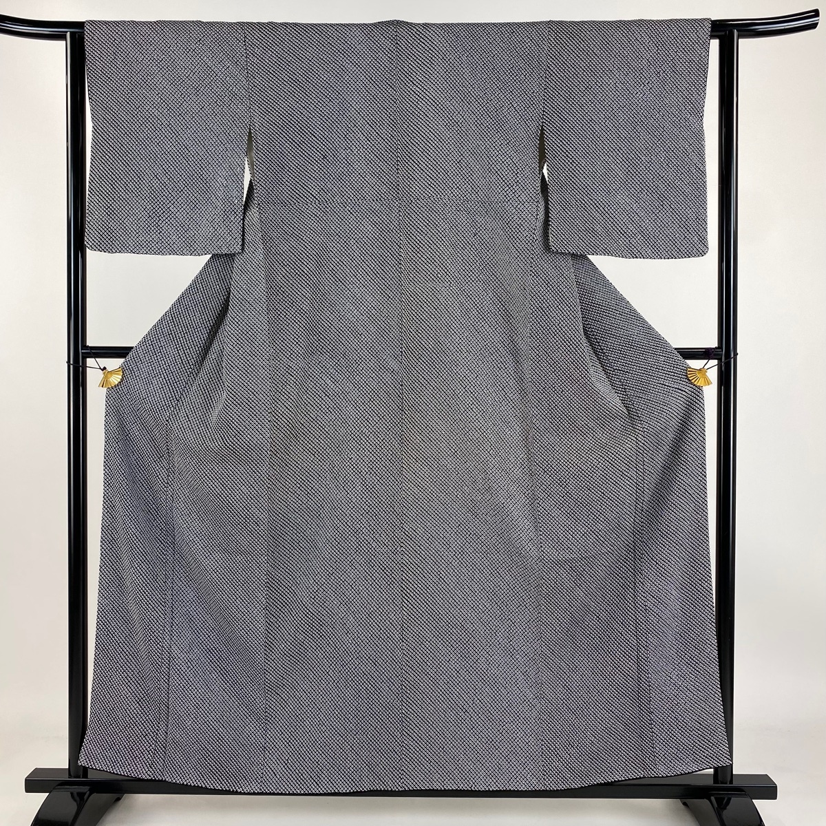 小紋 身丈157.5cm 裄丈62cm S 袷 総絞り 黒 正絹 美品 秀品 【中古】拍卖