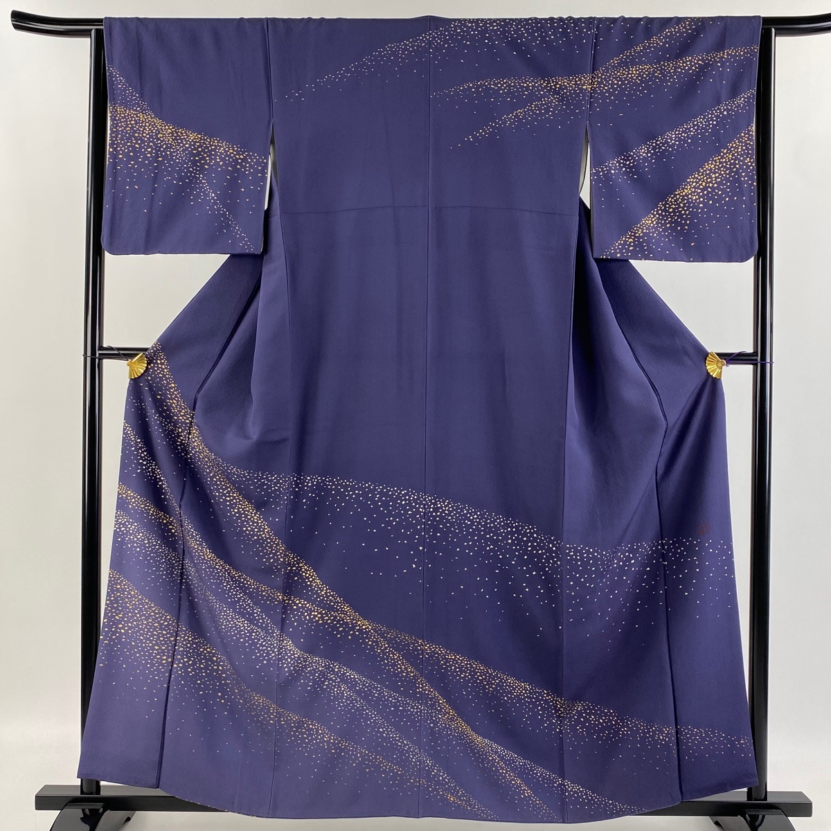 訪問着 身丈160cm 裄丈63cm S 袷 人間国宝 福田喜重 落款 幾何学模様 金彩 ぼかし 紫 正絹 美品 逸品 【中古】拍卖