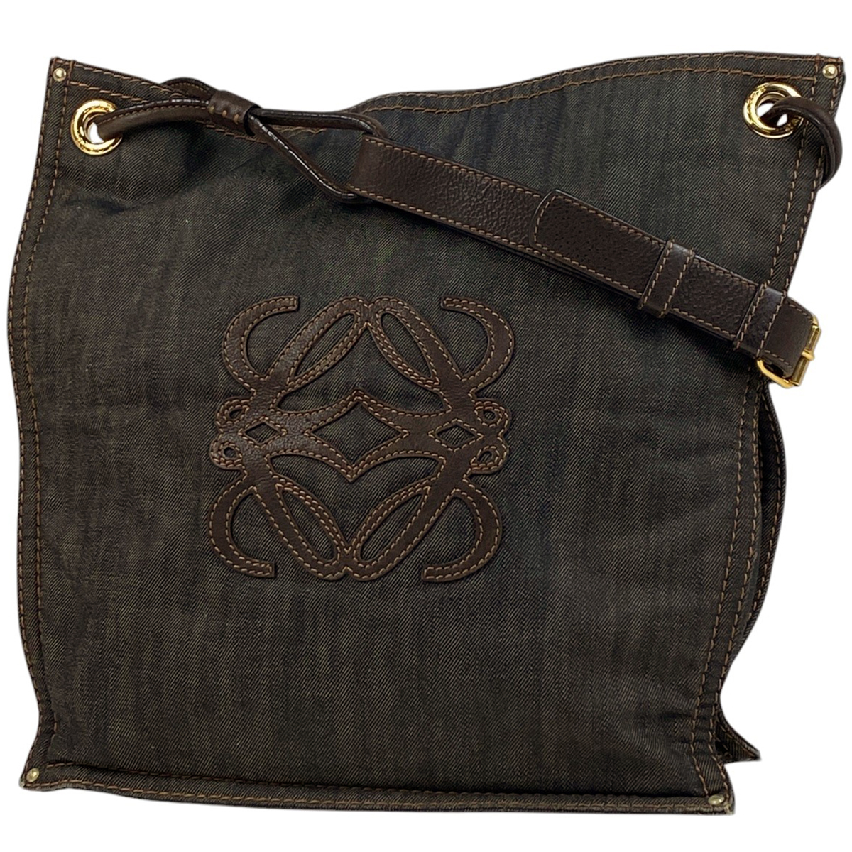 【在庫一掃】 ロエベ LOEWE アナグラム ショルダーバッグ ワンショルダー デニム ブラック 【中古】拍卖