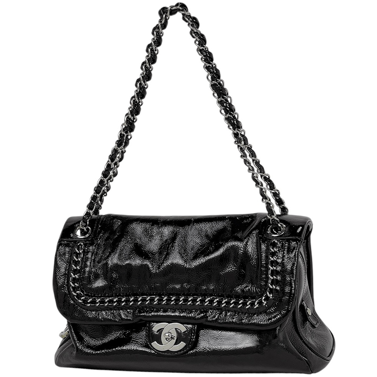 【在庫一掃】 シャネル CHANEL ココマーク チェーン ショルダーバッグ ラグジュアリー ショルダーバッグ パテントレザー ブラック 【中古】拍卖