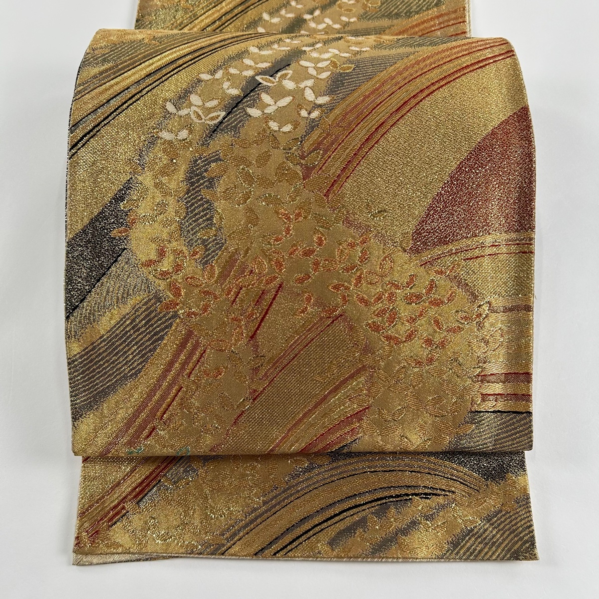 袋帯 秀品 蝶 金糸 箔 金色 六通 正絹 【中古】拍卖