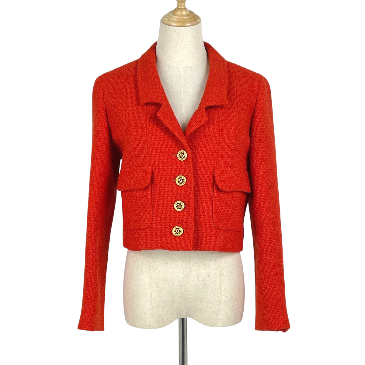 シャネル CHANEL ココマークボタン テーラードジャケット ツイード 93P P01306 アウター ウール レッド レディース 【中古】拍卖