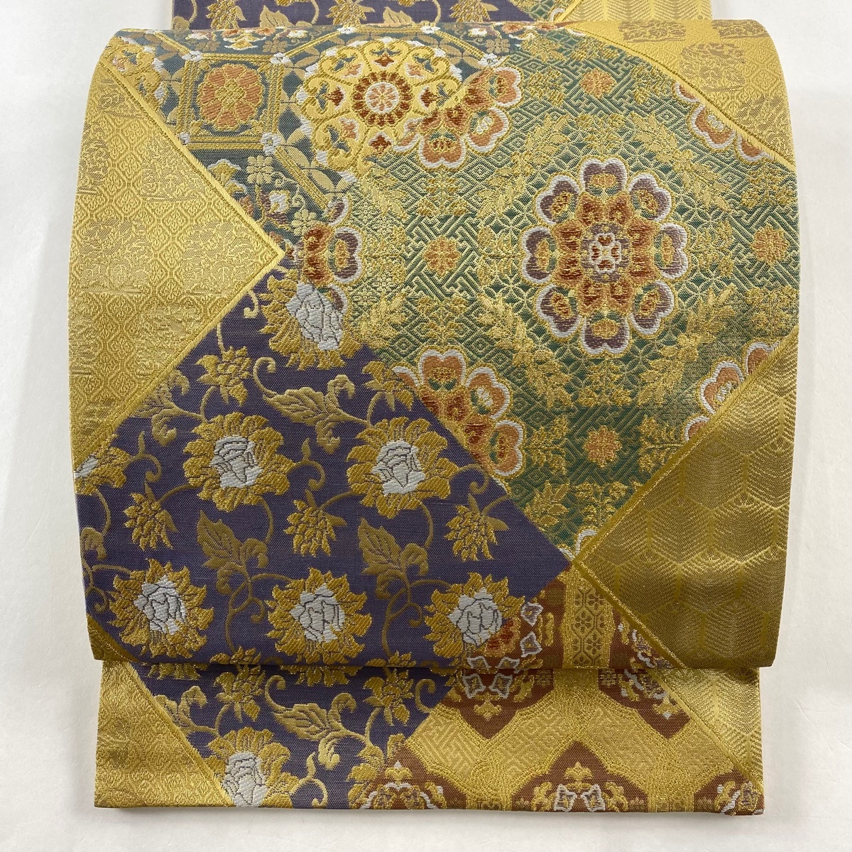 袋帯 美品 秀品 蜀江華文 花唐草 箔 薄茶色 六通 正絹 【中古】拍卖