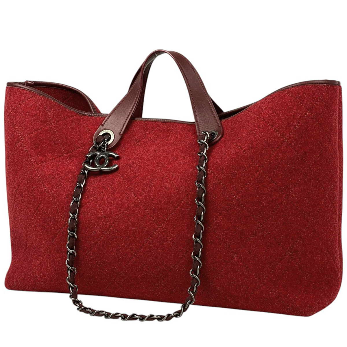 シャネル CHANEL ココマーク チェーン トートバッグ 2WAY ショルダーバッグ ドーヴィル ファブリック レッド レディース 【中古】拍卖