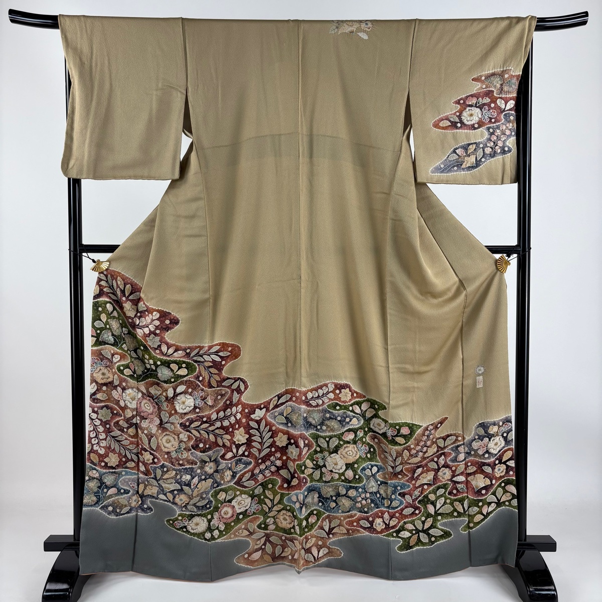 訪問着 身丈165.5cm 裄丈68.5cm L 袷 翠山工房 落款 辻ヶ花 絞り ぼかし 薄茶色 正絹 名品 【中古】拍卖