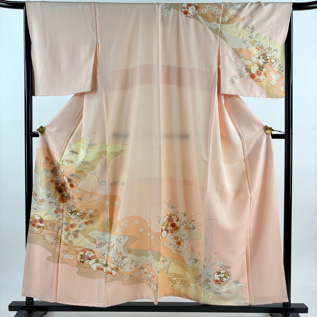 訪問着 身丈155cm 裄丈67cm M 袷 草花 雪輪 金糸 金彩 薄ピンク 正絹 名品 【中古】拍卖