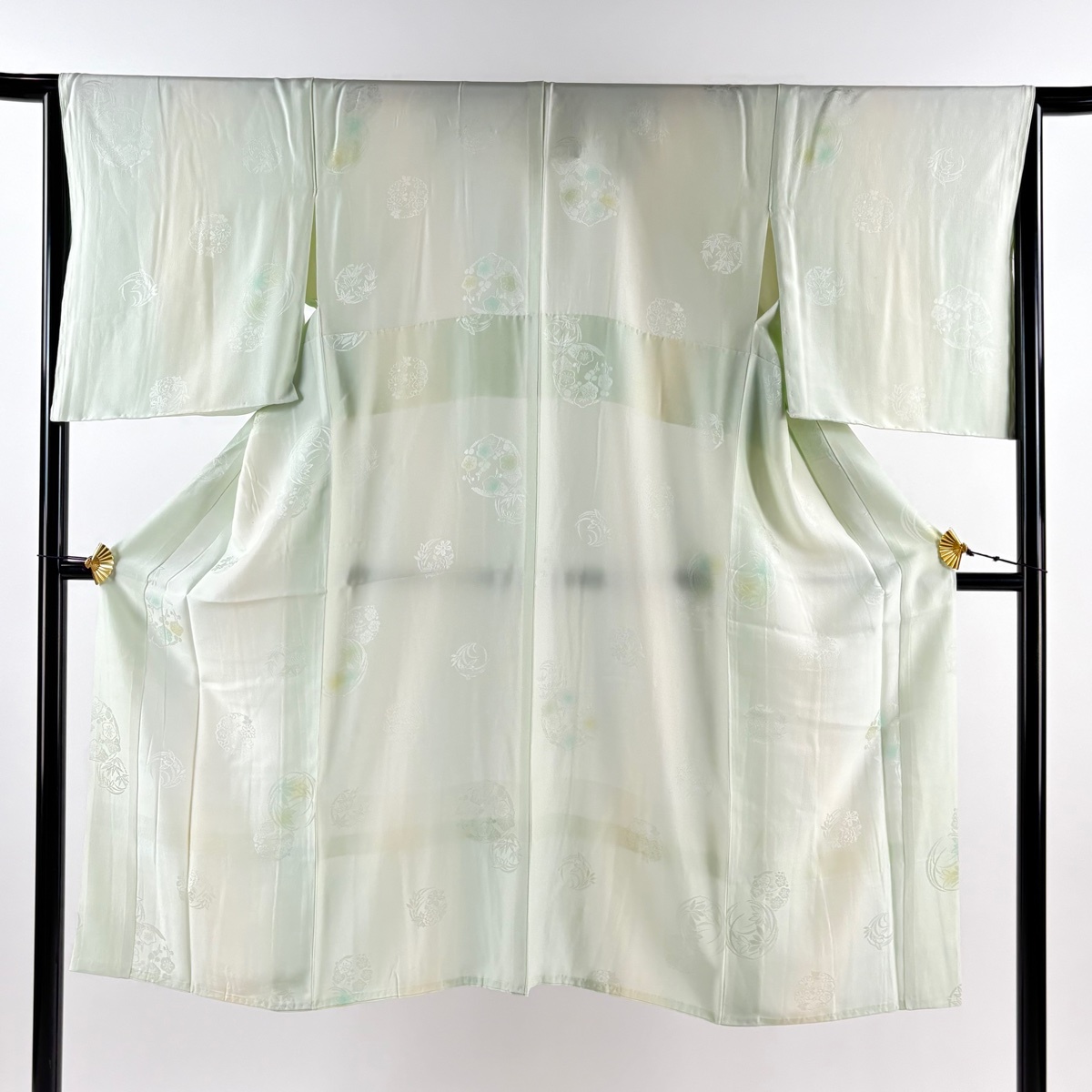 長襦袢 身丈127cm 裄丈64.5cm M 花丸文 地紋 ぼかし 薄緑 正絹 秀品 【中古】拍卖