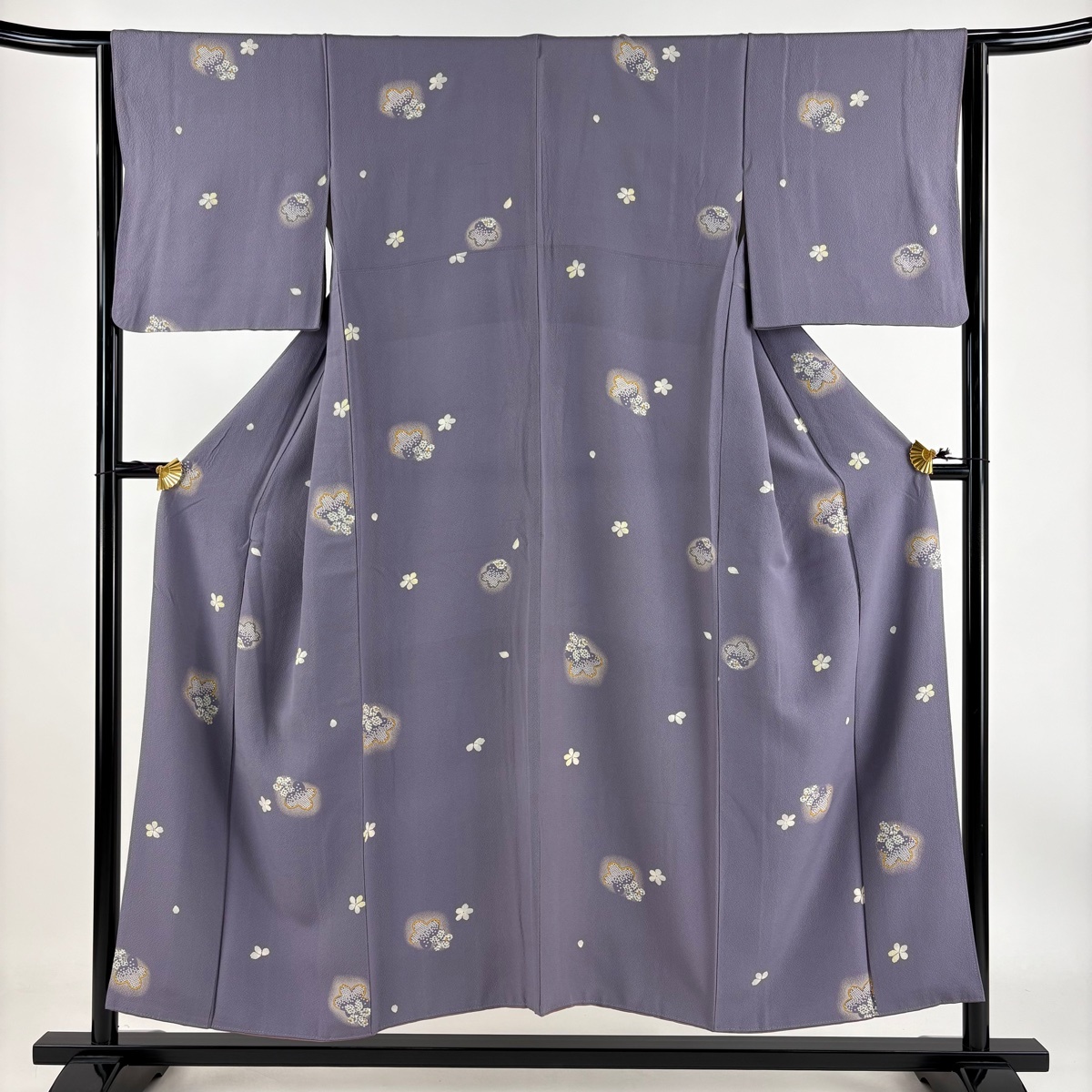 小紋 身丈152cm 裄丈63cm S 袷 桜 疋田 ちりめん 金彩 薄紫 正絹 秀品 【中古】拍卖