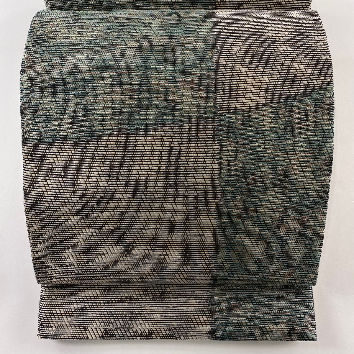 袋帯 美品 秀品 幾何学模様 菱文 金銀糸 箔 灰緑 六通 正絹 【中古】拍卖