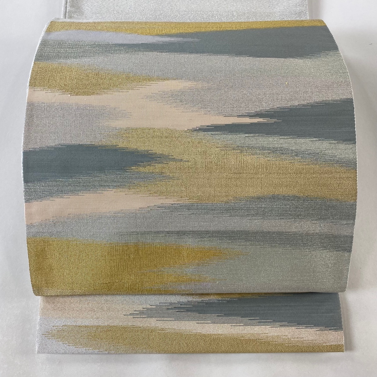 袋帯 美品 秀品 ますいわ屋 霞 金銀糸 銀色 お太鼓柄 正絹 【中古】拍卖