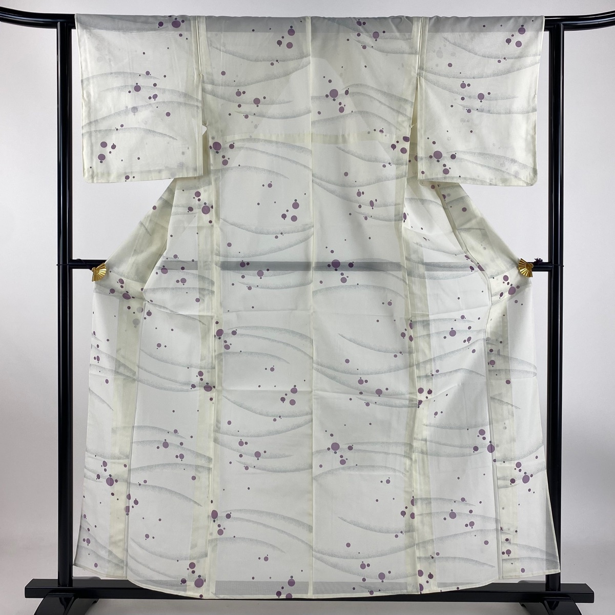 小紋 身丈159.5cm 裄丈63cm S 薄物 絽 さんび 幾何学 クリーム 化繊 優品 【中古】拍卖