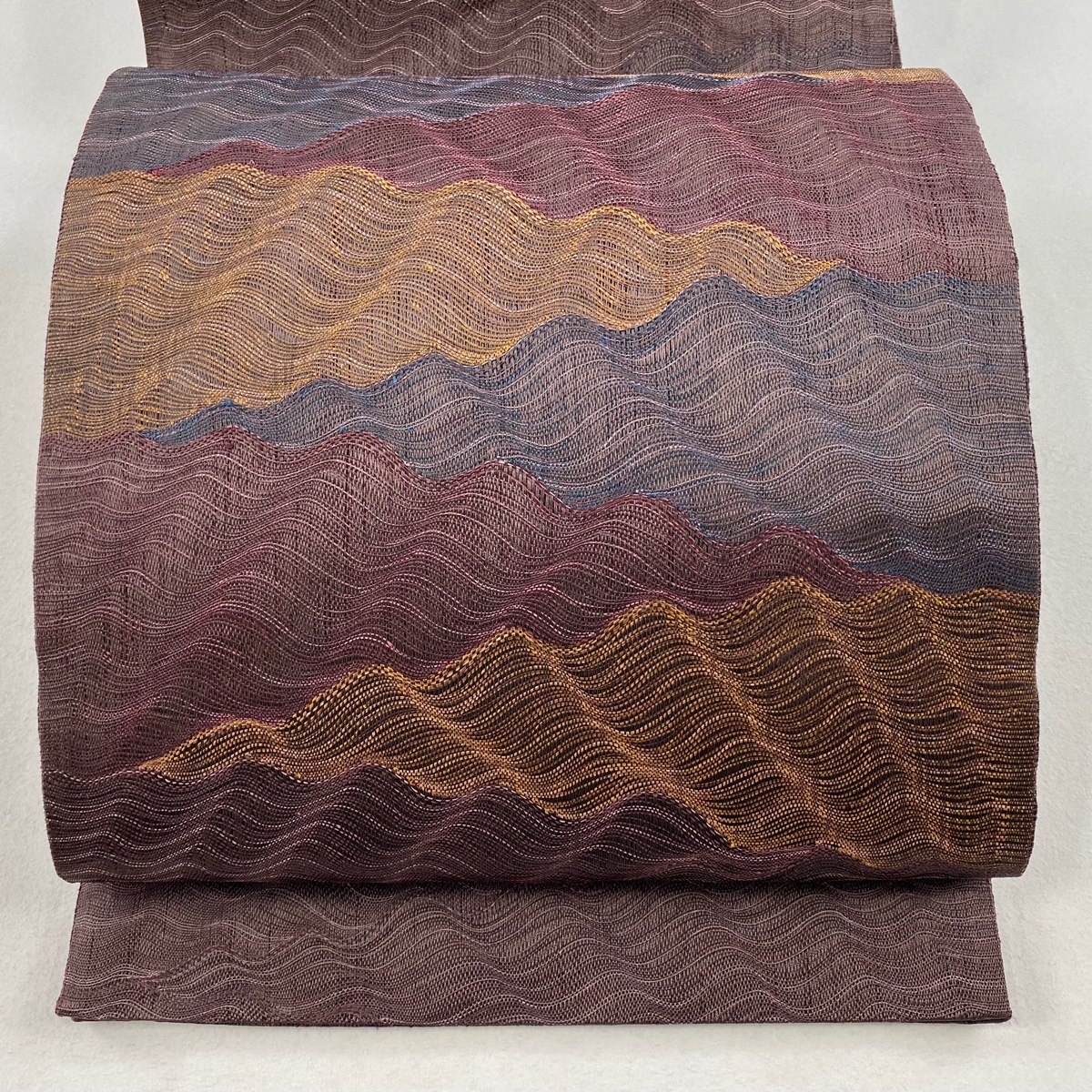 袋帯 美品 秀品 夏帯 幾何学 濃紫 お太鼓柄 正絹 【中古】拍卖