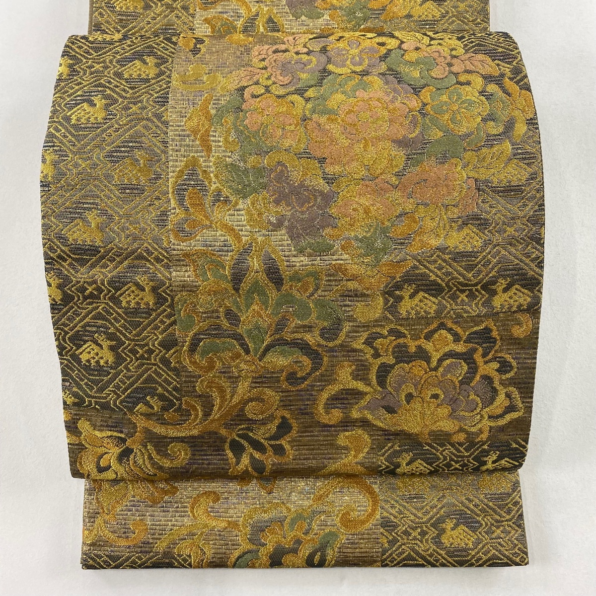 袋帯 美品 秀品 華文 有栖川文 金糸 箔 金色 六通 正絹 【中古】拍卖