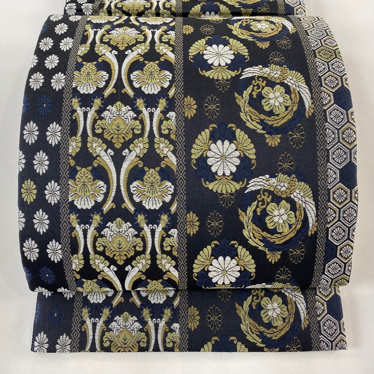 袋帯 美品 秀品 立涌 花鳥 墨色 六通 正絹 【中古】拍卖