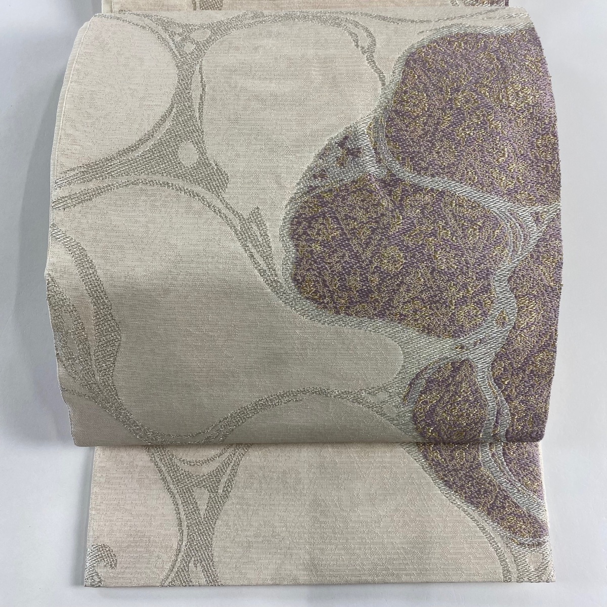 袋帯 秀品 夏帯 絽 水面 草花 金銀糸 薄小豆 六通 正絹 【中古】拍卖