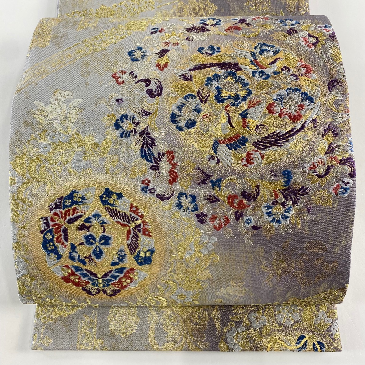 袋帯 美品 秀品 華文 花鳥 箔 金銀糸 薄紫 六通 正絹 【中古】拍卖