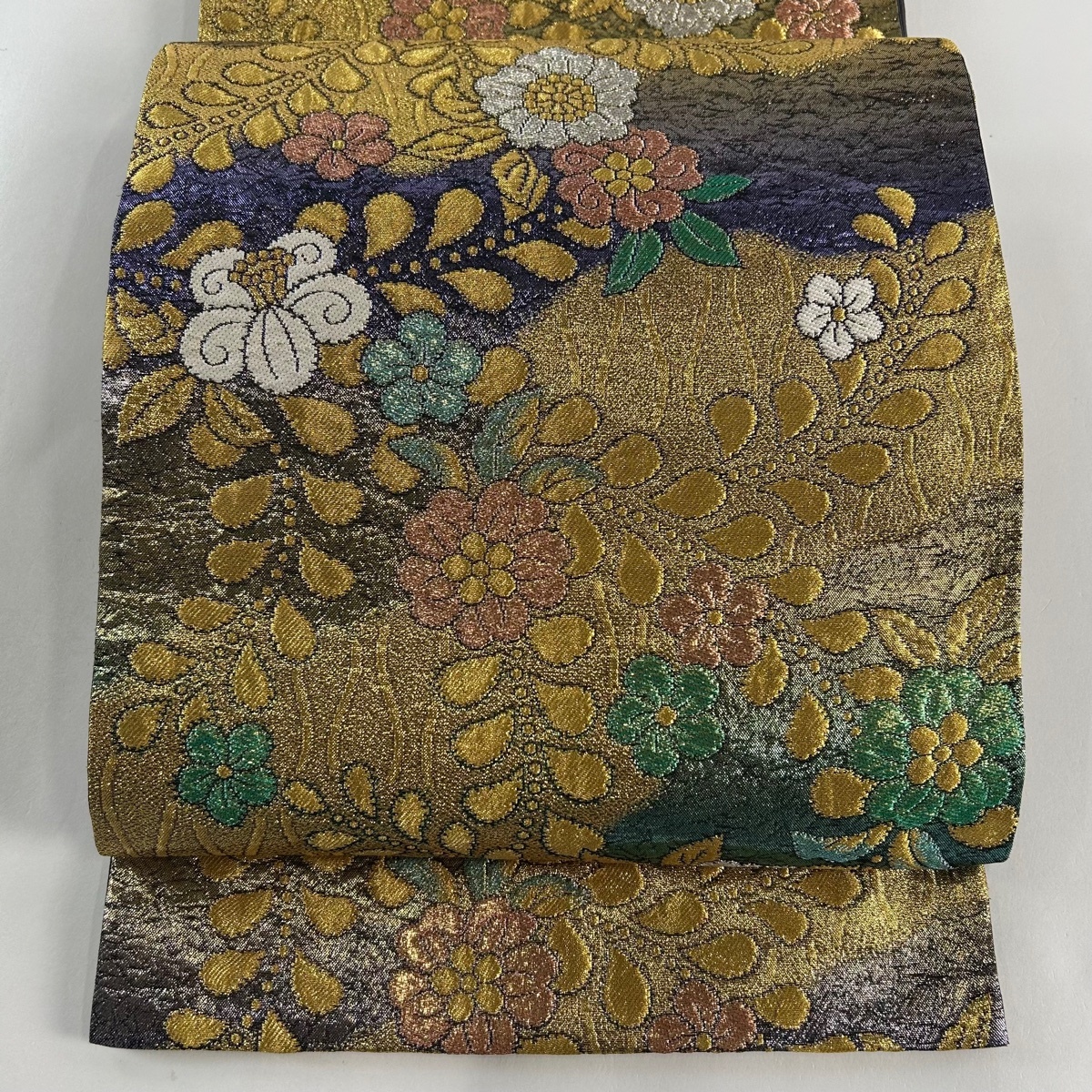 袋帯 美品 秀品 辻が花柄 金銀糸 箔 金色 六通 正絹 【中古】拍卖