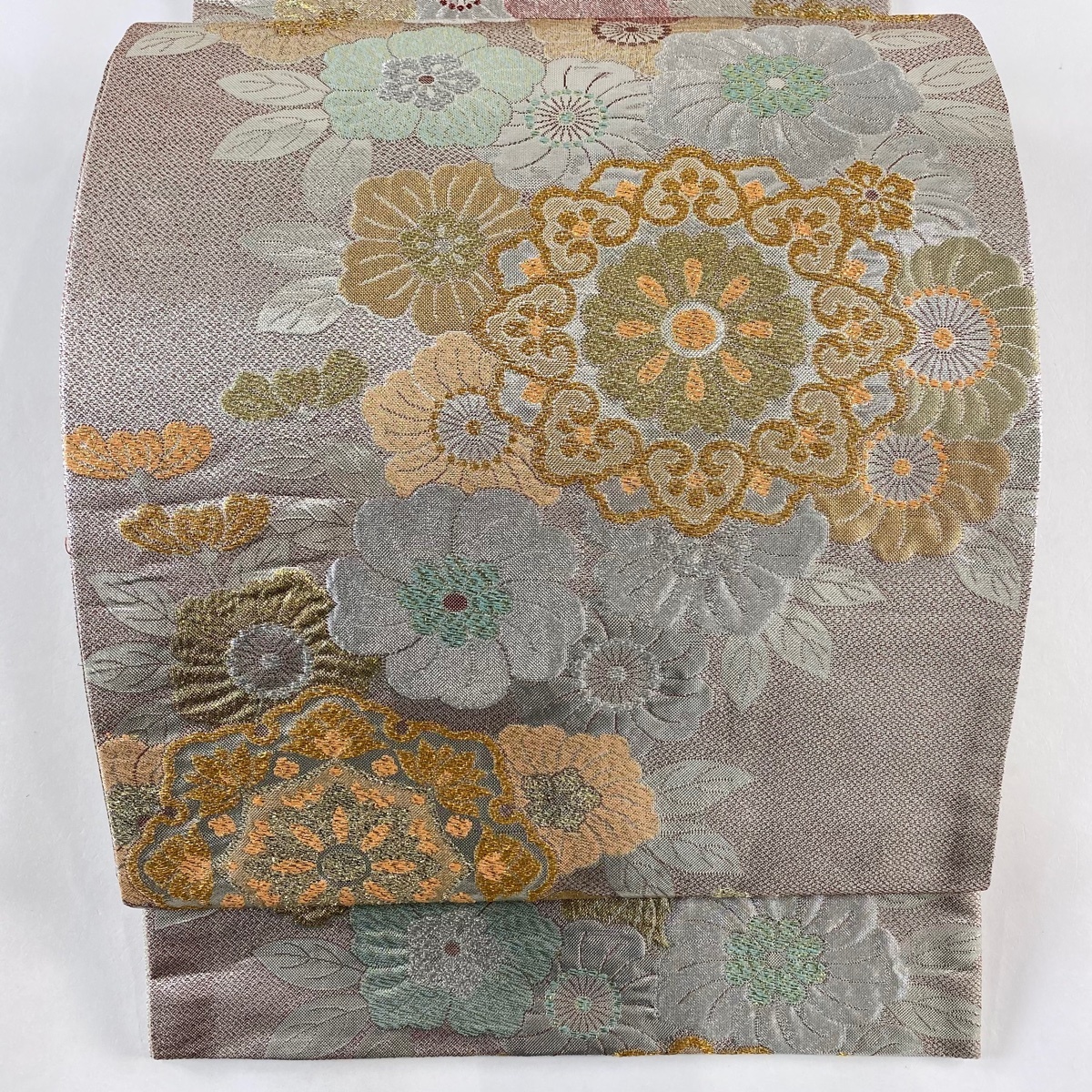 袋帯 秀品 華文 桜 金銀糸 箔 銀色 六通 正絹 【中古】拍卖