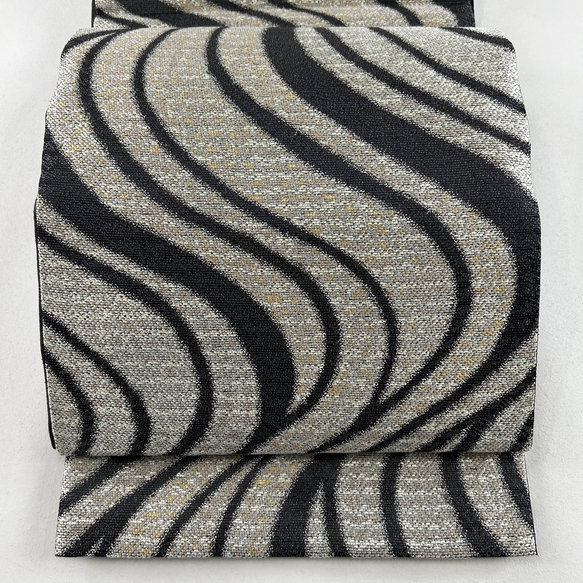 袋帯 美品 名品 落款 証紙 流水 箔 灰色 六通 正絹 【中古】拍卖