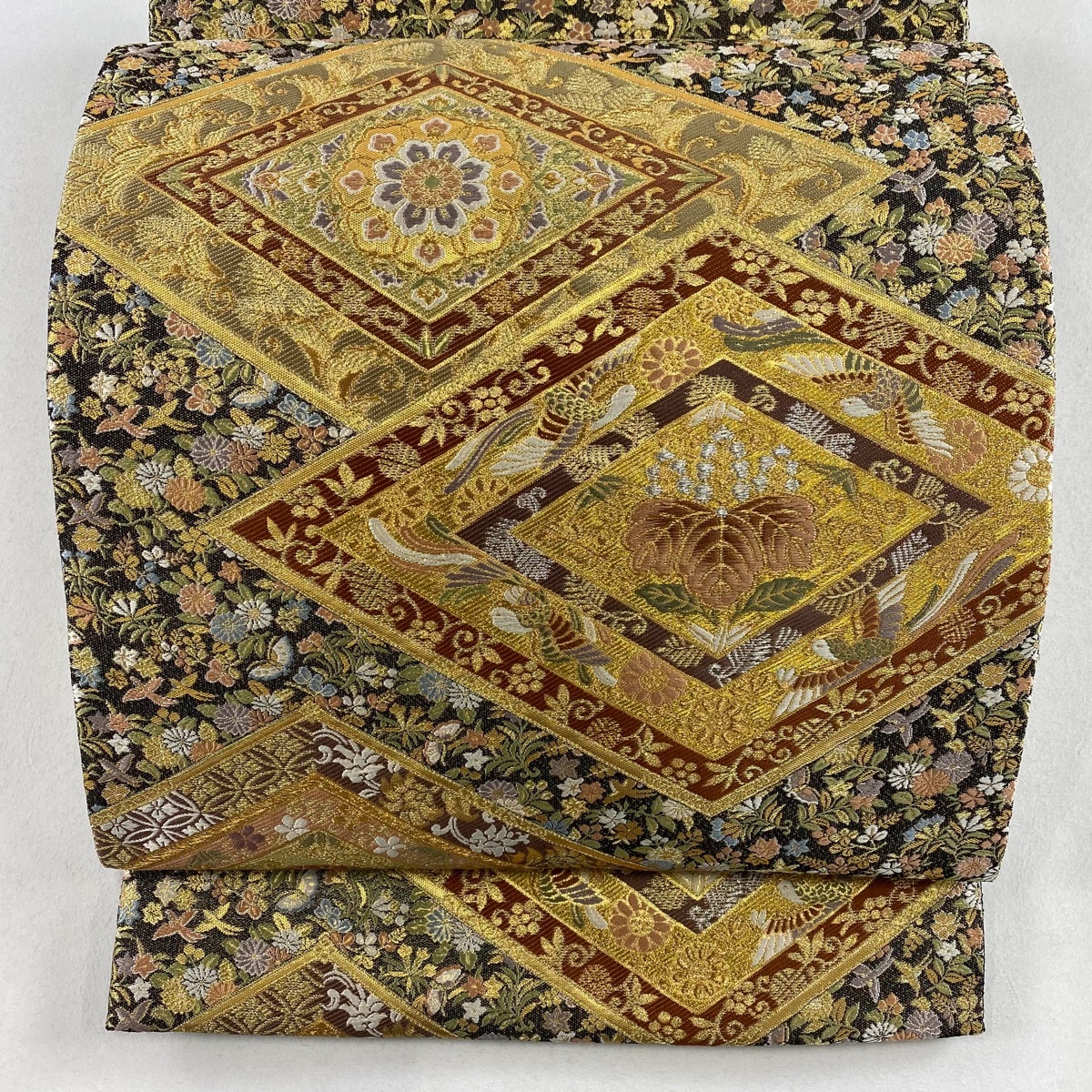 袋帯 美品 名品 桐 華文 金銀糸 刺繍 黒 六通 正絹 【中古】拍卖