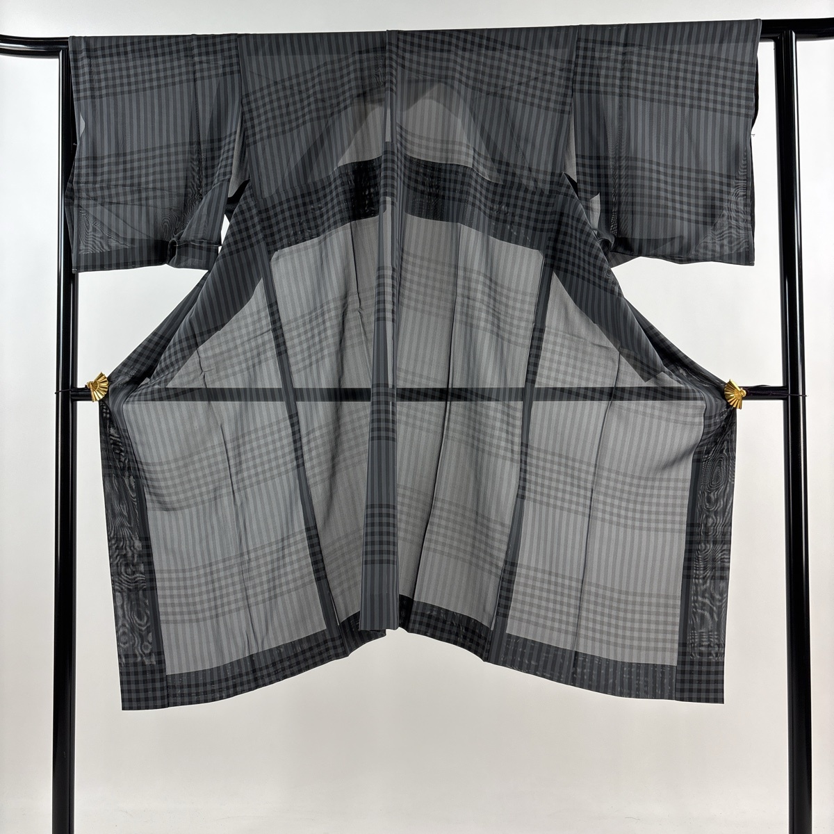 長襦袢 身丈119cm 裄丈62cm S 縞 格子 灰色 正絹 秀品 【中古】拍卖