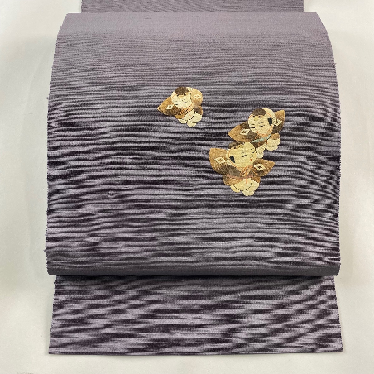 名古屋帯 秀品 落款 八寸名古屋帯 松葉仕立て 童 灰紫 正絹 【中古】拍卖