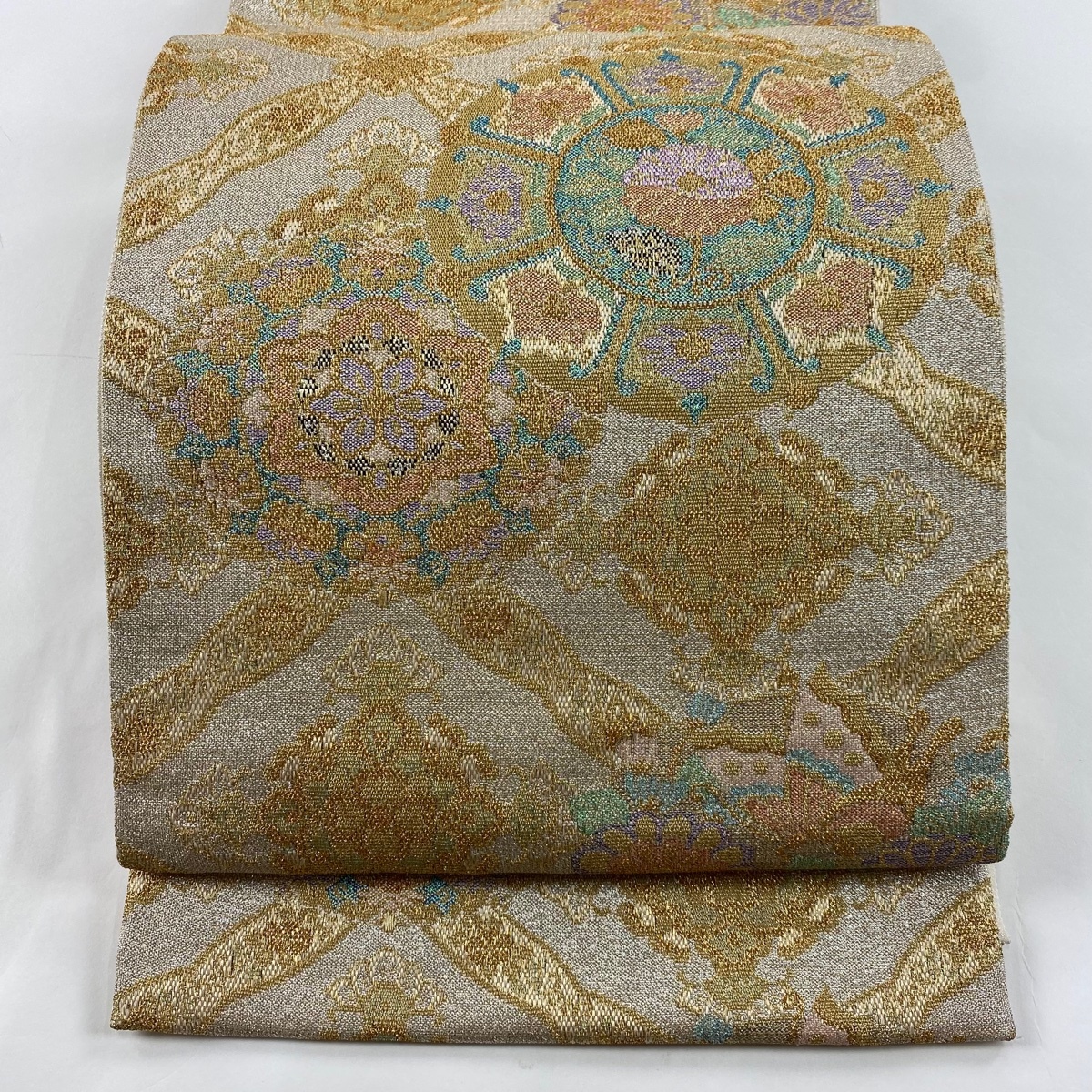 袋帯 美品 名品 華文 金糸 箔 金色 六通 正絹 【中古】拍卖