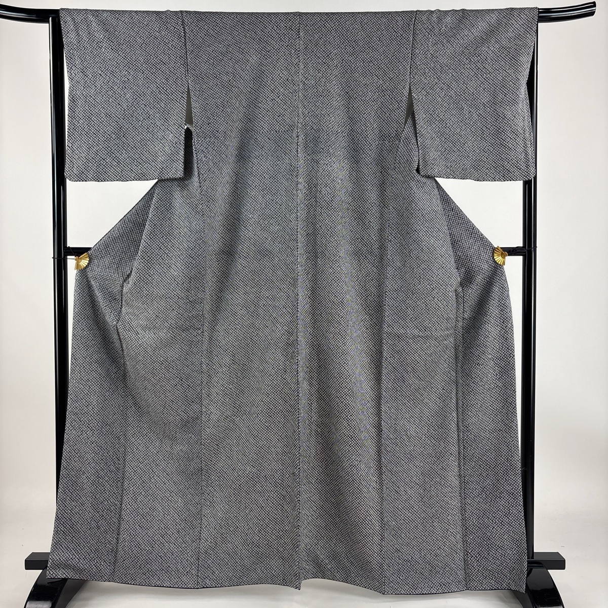 小紋 身丈163.5cm 裄丈66cm M 袷 幾何学模様 総絞り 黒 正絹 美品 秀品 【中古】拍卖