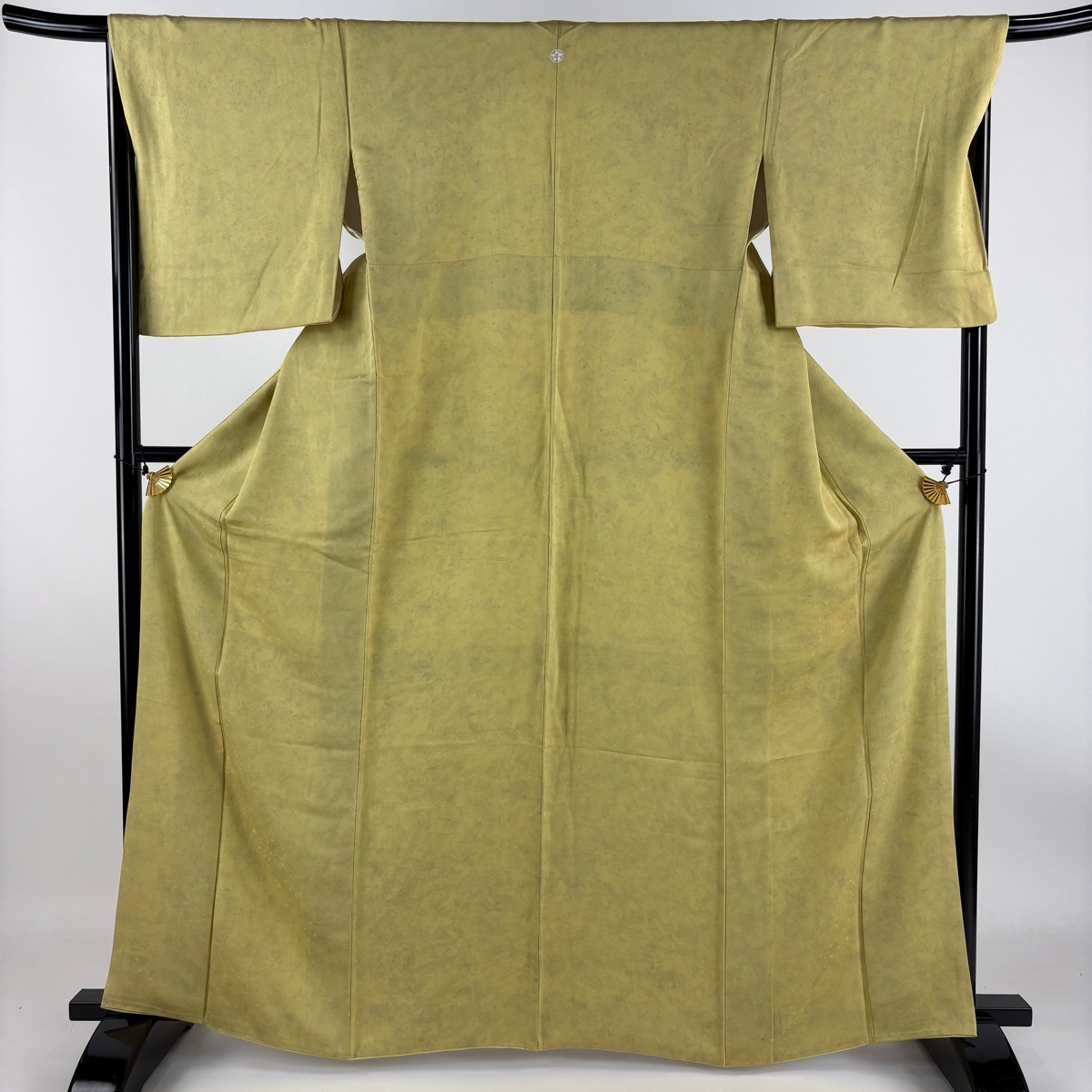 小紋 身丈163cm 裄丈66.5cm M 袷 落款 幾何学模様 黄色 正絹 美品 秀品 一つ紋 【中古】拍卖