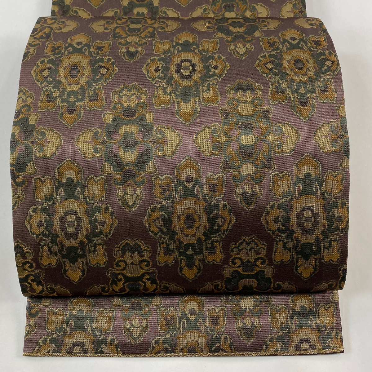 袋帯 美品 逸品 誉田屋源兵衛 落款 リバーシブル 幾何学 箔 小豆色 全通 正絹 【中古】拍卖