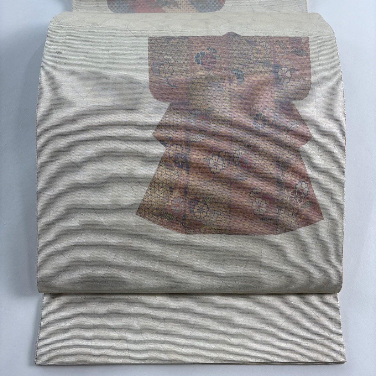 袋帯 秀品 落款 山野忠雄 着物 草花 箔 ベージュ お太鼓柄 正絹 【中古】拍卖