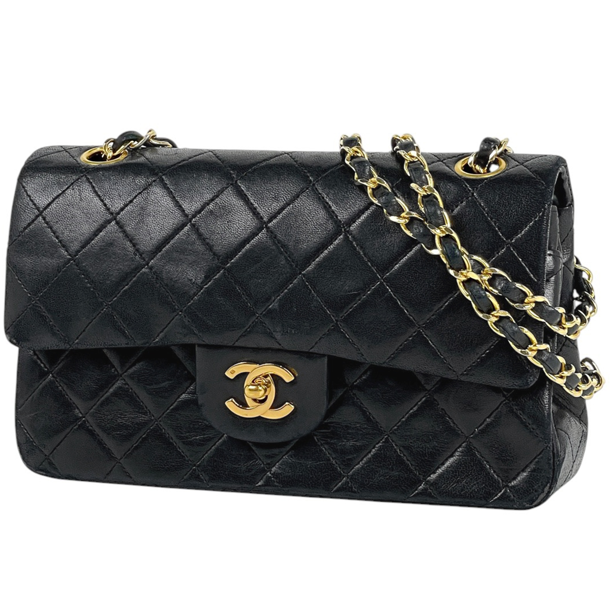 【ジャンク品】シャネル CHANEL マトラッセ Wフラップ チェーン ココマーク ショルダーバッグ レザー ブラック A01113 レディース 【中古】拍卖