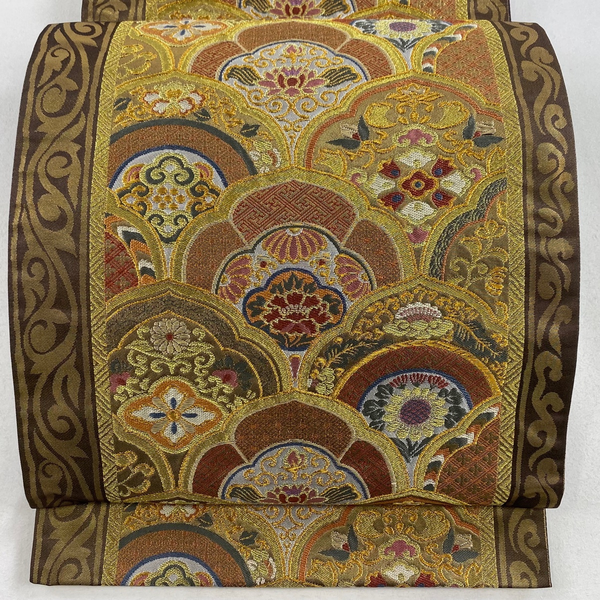 袋帯 美品 秀品 華文 草花 金糸 箔 金色 六通 正絹 【中古】拍卖