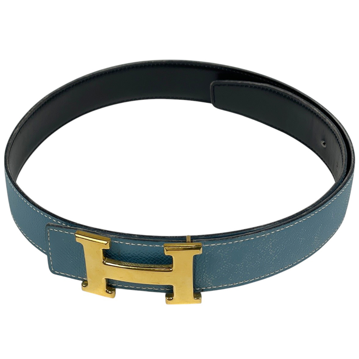 エルメス HERMES コンスタンス リバーシブル Hベルト □C刻印 ベルト レザー ブルー レディース 【中古】拍卖