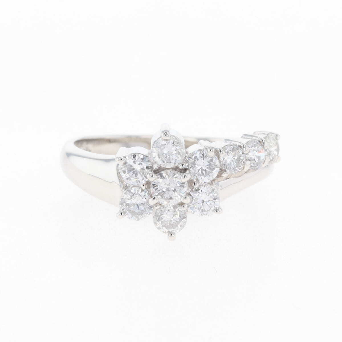 【在庫一掃】 フラワーモチーフ デザインリング プラチナ 指輪 メレダイヤ 花 リング 13号 Pt900 ダイヤモンド 【中古】拍卖