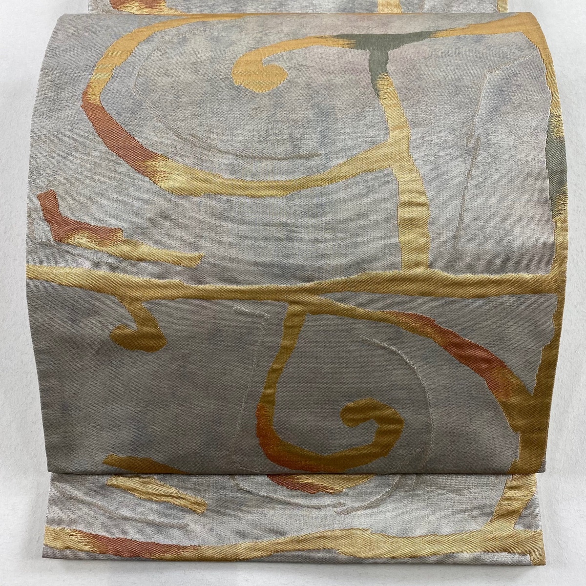 袋帯 美品 秀品 幾何学模様 箔 銀糸 銀色 六通 正絹 【中古】拍卖