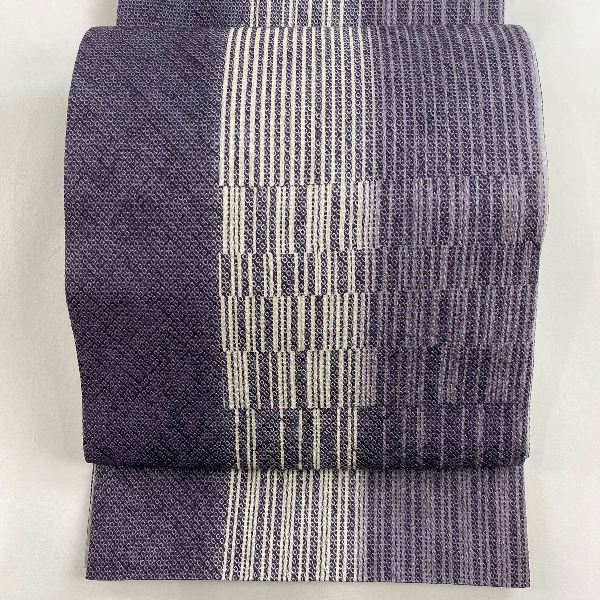 袋帯 美品 名品 縞 疋田 薄紫 全通 正絹 【中古】拍卖