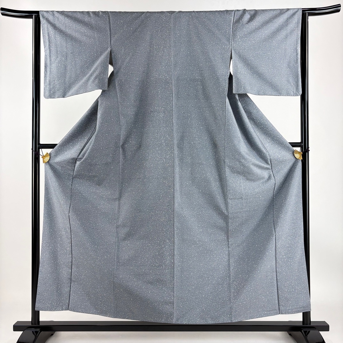 小紋 身丈156.5cm 裄丈63cm S 袷 紬地 幾何学模様 青灰色 正絹 名品 【中古】拍卖