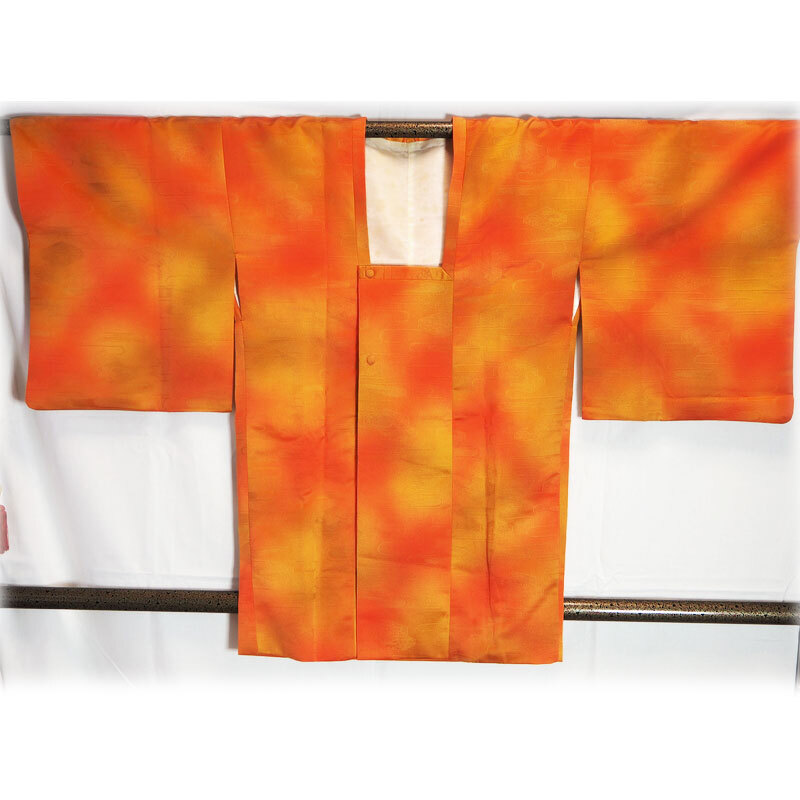 レトロ着物 リサイクル道行コート 文箱紋様 オレンジ暈し/ru-18拍卖