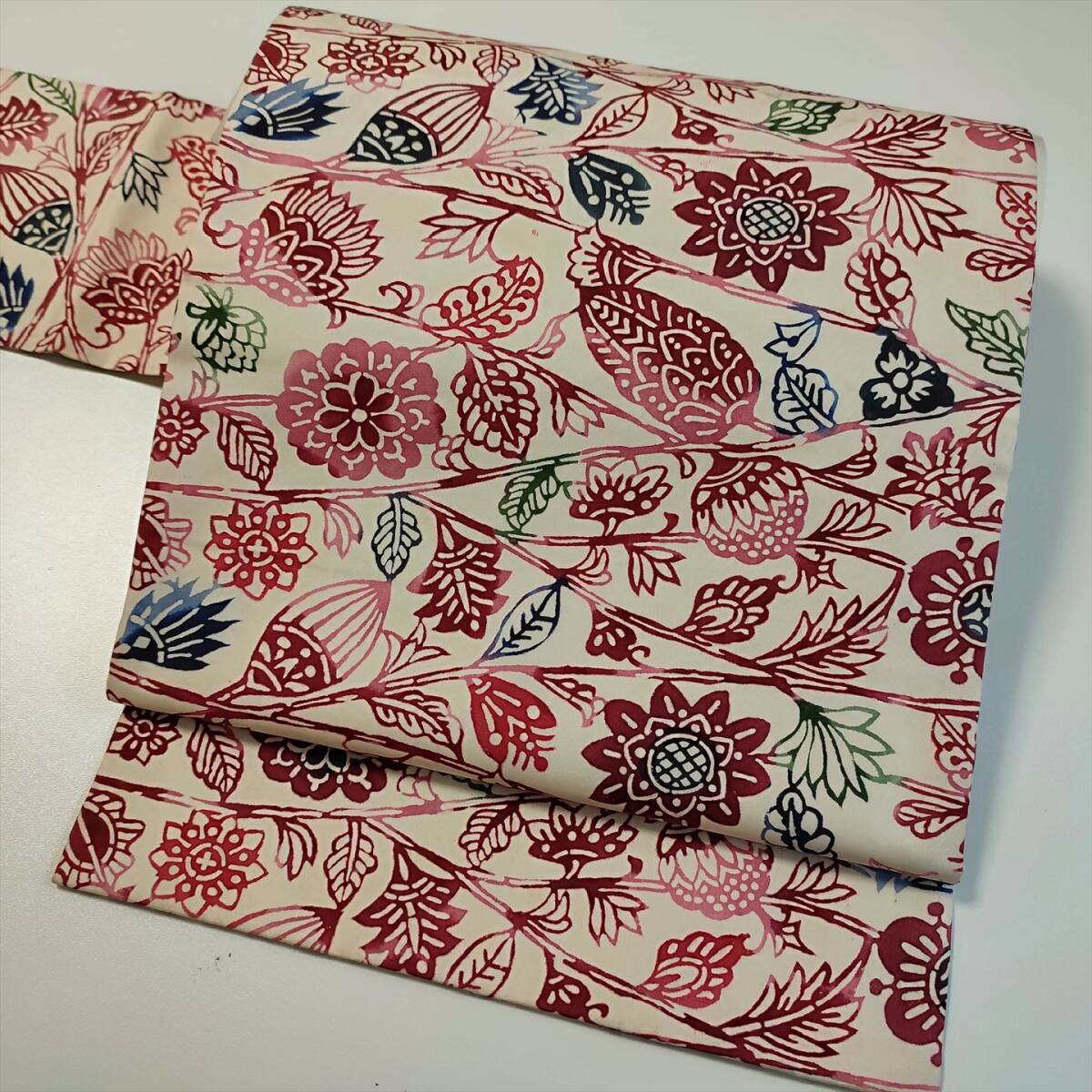 即決■着物の越田■幅30.5長さ357 正絹 名古屋帯 名古屋仕立て 両面全通 紅型風■み19J02拍卖