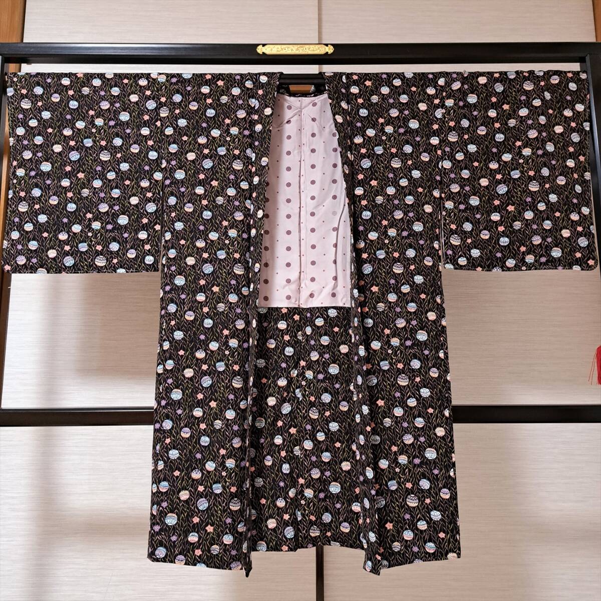 即決■着物の越田■裄69.5身丈108 正絹 羽織 新品に近い コート 道中着 長羽織 桔梗 手毬 双吾◇み19R08拍卖