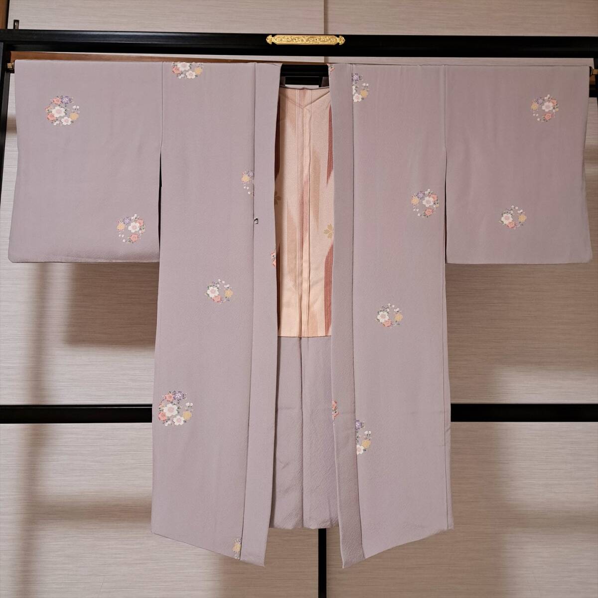 即決■着物の越田■裄66身丈103 正絹 羽織 新品に近い 長羽織 桜 くすみカラー パープル 上品 似Z◇み20R11拍卖