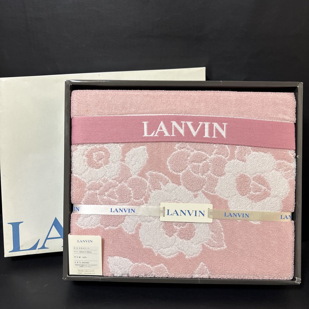 LANVIN ランバン タオルケット 140/190cm シングルサイズ 綿100% ピンク花柄 寝具 TL0500560拍卖