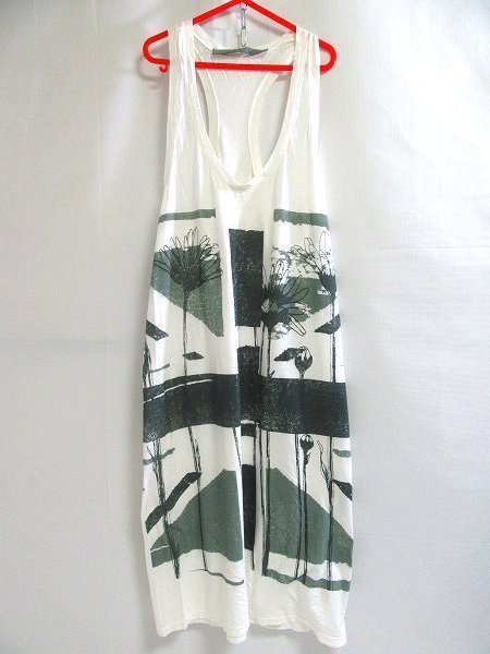 f6700n スーパーファイン superfine ノースリーブワンピース XS 薄手 アート柄 春夏拍卖