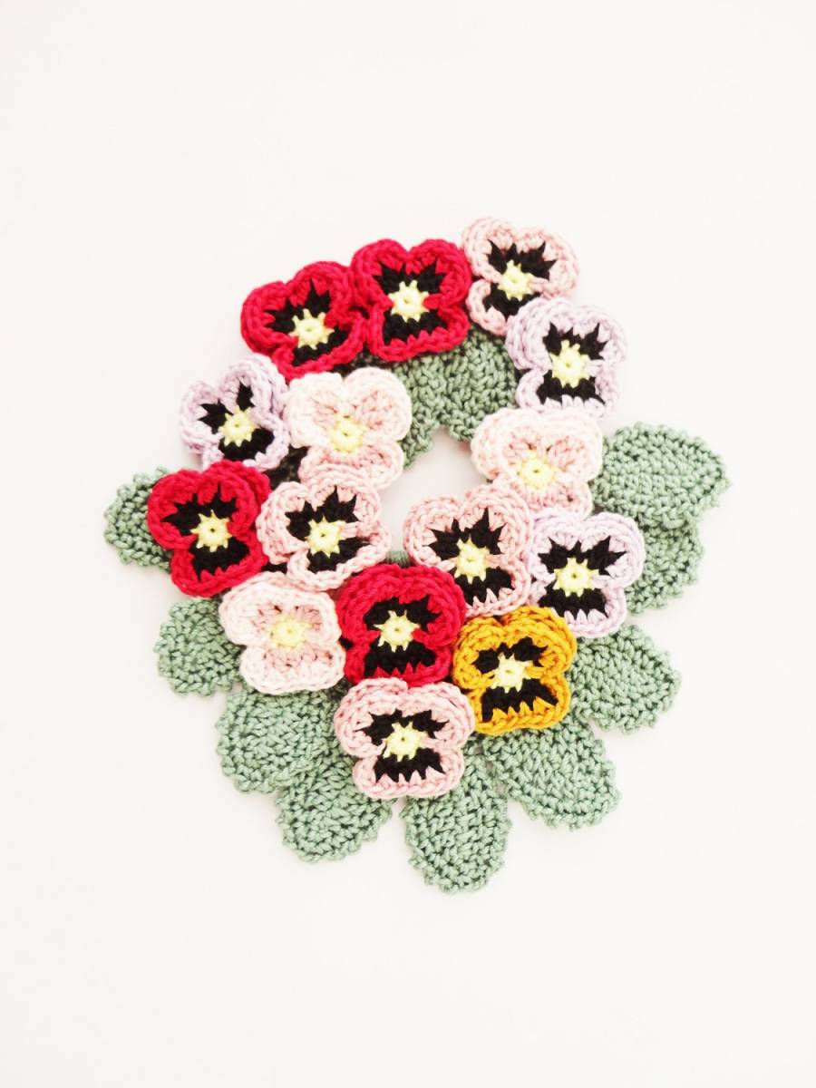 可憐なパンジーのシュシュ*ピンク*レース編み*ハンドメイド*a118拍卖