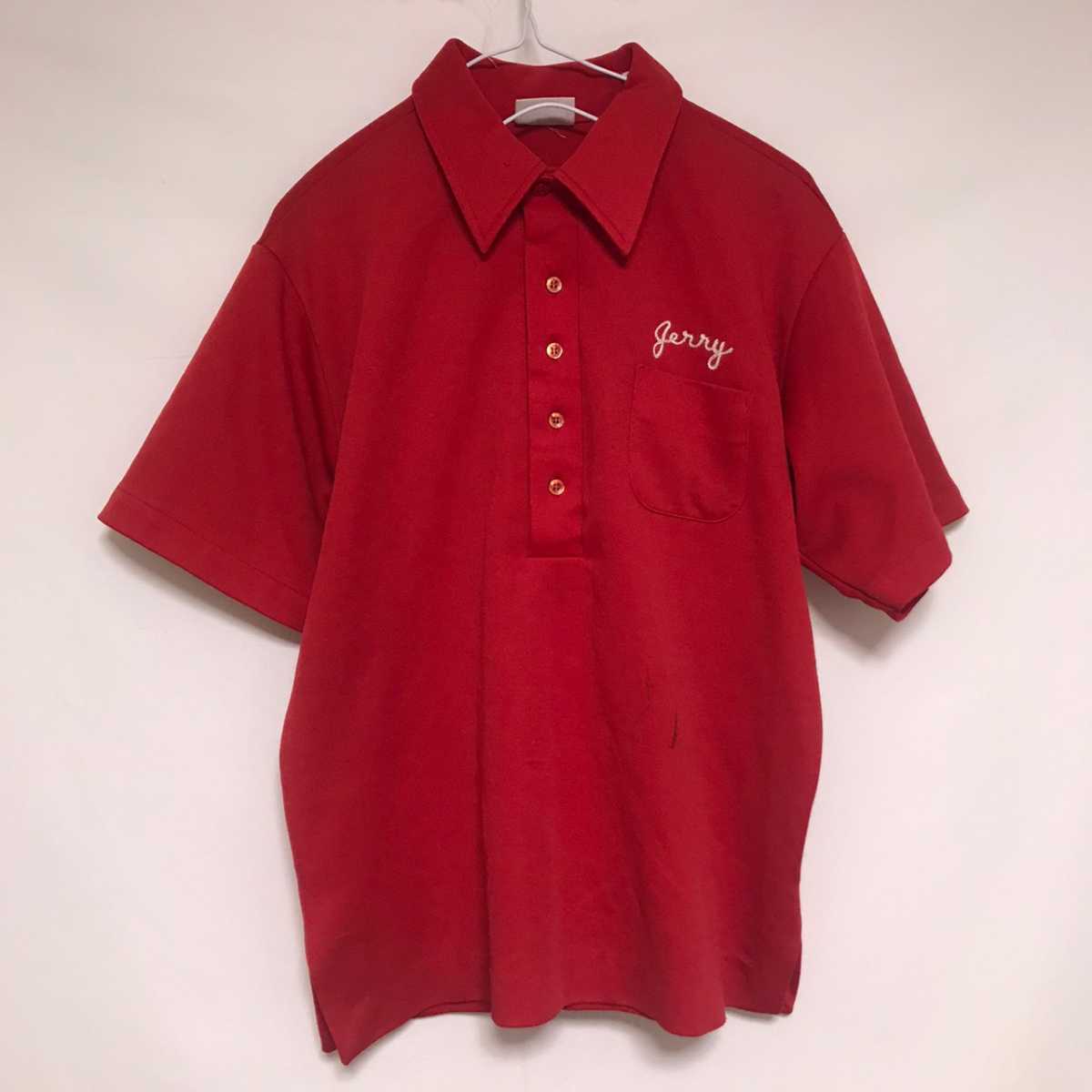 USA製 King Louie キングルイ ボーリングシャツ ポロシャツ 英字 赤 レッド拍卖