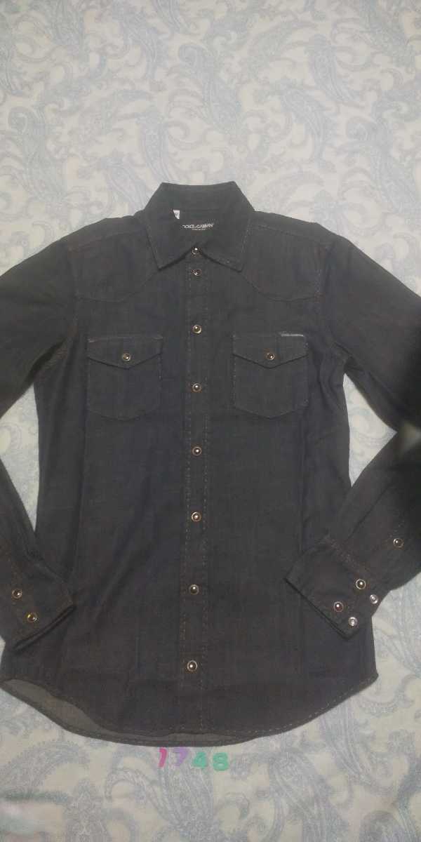 1748ドルチェ&ガッバーナ フラップポケット付き濃紺長袖デニムシャツイタリア ミラノ ジャパン北青山綿ボタンつきサイズ37拍卖