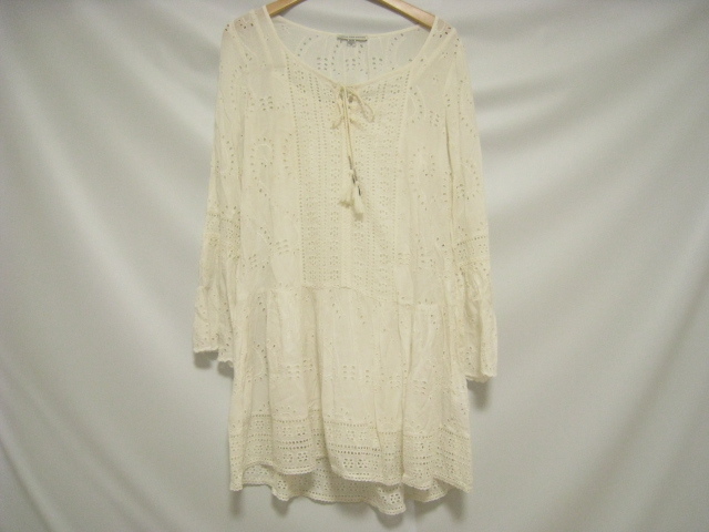 AMERICAN EAGLE OUTFITTERS アメリカンイーグル アウトフィッターズ カットソー ブラウス 長袖 ロング丈 白 ホワイト Sサイズ リボン拍卖