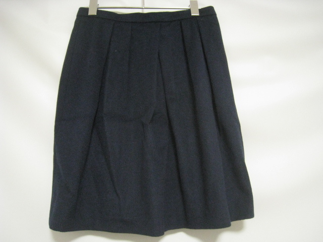 TOMORROWLAND トゥモローランド ボトムス スカート ひざ丈 紺 ネイビー サイズ38 ウール混 ファスナー 無地拍卖